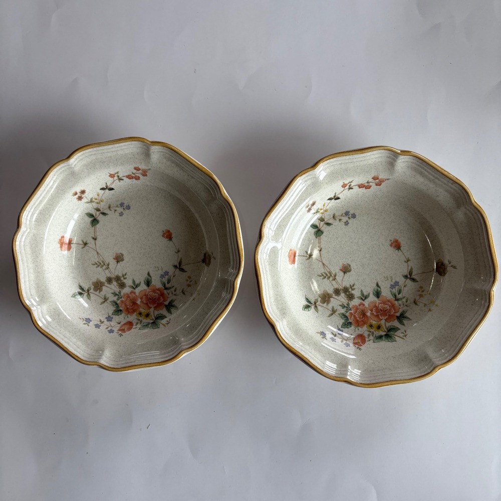 Mikasa Garden Club Silk Bouquet 8.5" Soup‎ Bowls Set of 2 Floral Stoneware Japan